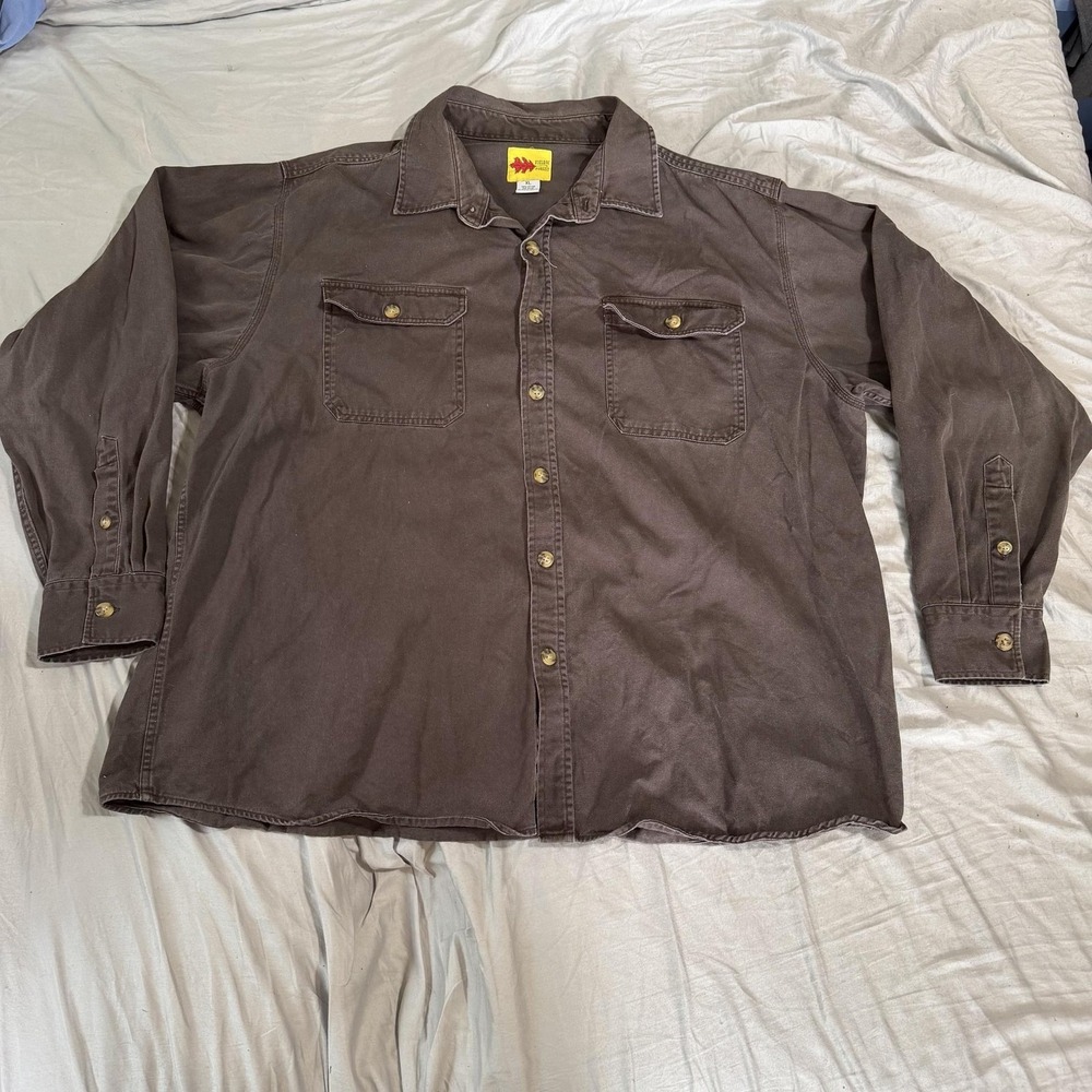 Field N Forest Button Up Shirt Mens XL Brown Twill Cotton Pockets Casual